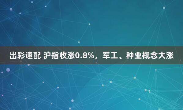 出彩速配 沪指收涨0.8%，军工、种业概念大涨